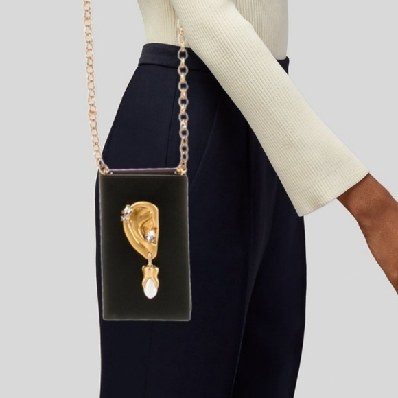 🌹Rare Schiaparelli Black Leather Ear Chain Phone Case - Picture 7 of 15